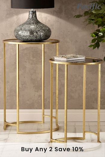 Pacific Set of 2 Gold Metal & Glass Round Side Tables (383623) | £165