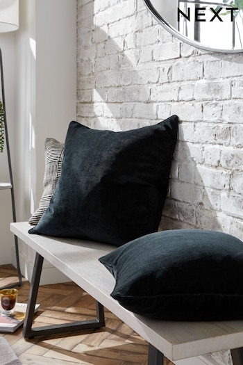 Black Soft Velour Small Square Cushion (383674) | £8