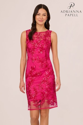 Adrianna Papell Pink Sequin Leaf Sheath Dress (383680) | £179