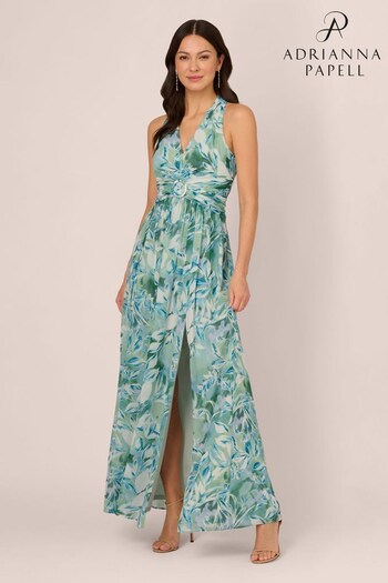 Adrianna Papell Green Chiffon Leaf Long Dress (383743) | £249
