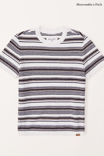Abercrombie & Fitch Crochet Knitted Stripe Brown T-Shirt (384121) | £24