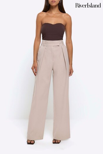 River Island Grey Pleat Wide Leg Trousers (384285) | £40