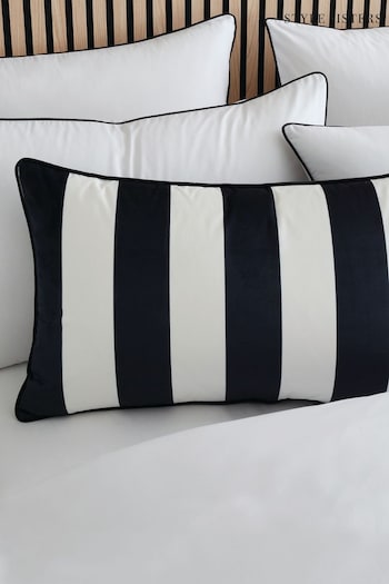 Style Sisters Black Monochrome Velvet Stripe Cushion (384496) | £25