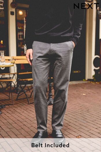 Grey Textured Slim Brushed Belted Chinos straight-leg trousers (384640) | £35