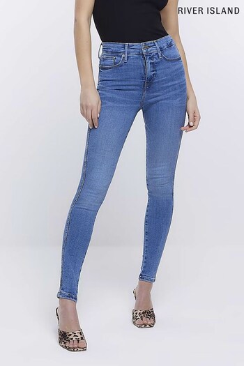 River Island Blue Tummy Hold High Rise Skinny Jeans (384961) | £45