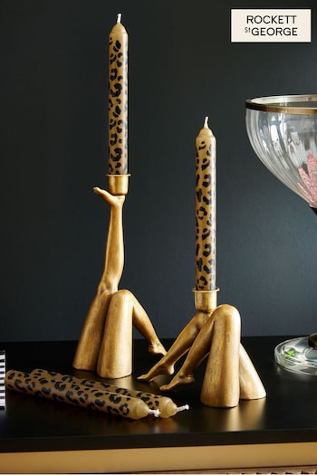 Rockett St George Malkemus Set of 4 Leopard Print Dinner Candles (384988) | £12