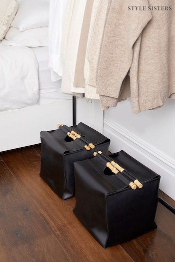 Style Sisters Black PU Leather Storage with Bamboo Handles (385231) | £50