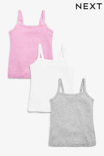 Grey/Pink/White 3 Pack Rib Strappy Cami Vests (1.5-16yrs) (385254) | £9 - £13
