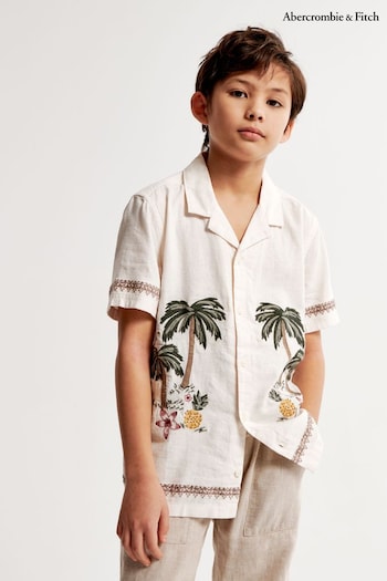 Abercrombie & Fitch Palm Tree Print Resort White Shirt (385432) | £40