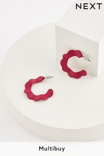 Matte Red Recycled Metal Wave Hoop Earrings (385545) | £8.50