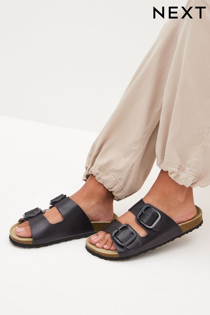 Women s Natural Flat Heel Sandals Sliders Footbed Next Official Site