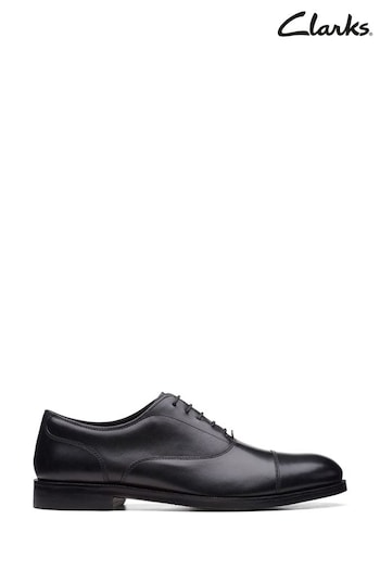 Clarks Black Leather Craftdean Cap Shoes (385822) | £110