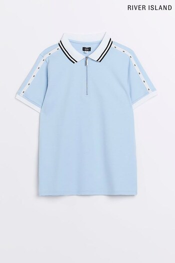River Island Blue Druck Sporty Tipped Polo Shirt (385871) | £16 - £22
