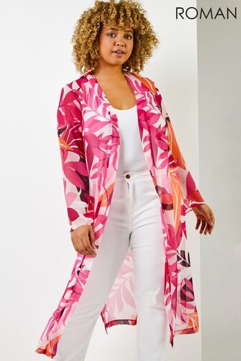 Roman Pink Curve Tropical Print Longline Kimono (385878) | £38