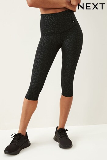 Black Embossed Leopard Print Tummy Control High Waisted Cropped Sculpting Leggings (385926) | £28