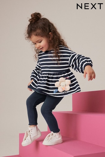 Navy Stripe Peplum 100% Cotton Top and Leggings Set (3mths-7yrs) (386271) | £13 - £17