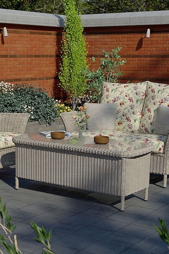 Laura Ashley White Garden Arley and Wilton Outdoor Glass Top Rattan Coffee Table (386588) | £400