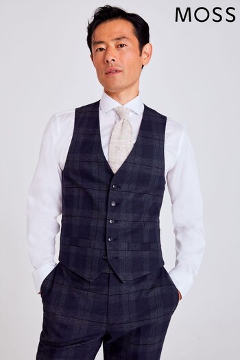MOSS Tailored Fit Blue with Black Check Blue Waistcoat (386665) | £80