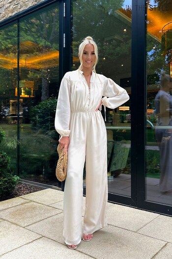 In The Style Cream Georgia Louise Button Up Wide Leg Jumpsuit (386828) | £48