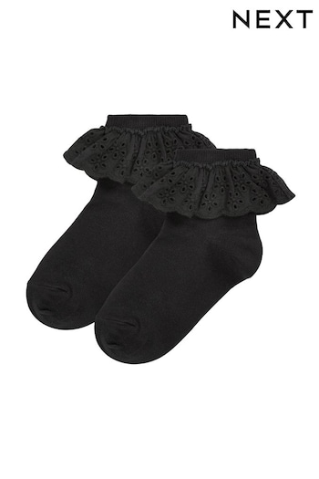 Black Cotton Rich Ruffle Ankle Socks 2 Pack (387213) | £3.50 - £5.50