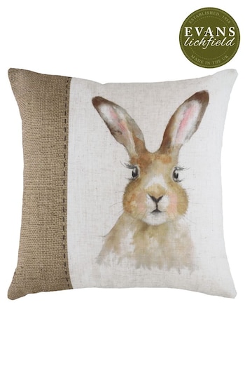 Evans Lichfield White Hessian Hare Printed Polyester Filled Cushion (387324) | £17