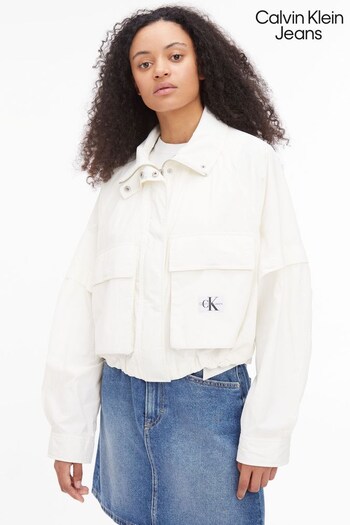 Calvin Klein Jeans Gathered Hem Utility White Jacket (387380) | £180