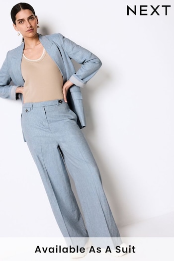 Blue Textured Linen Wide Leg Classique Trousers (387508) | £30