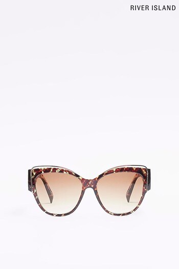 River Island Brown Plastic Cut-Out Cateye Sunglasses (387724) | £20