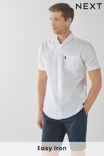 White Regular Fit Short Sleeve Easy Iron Button Down Oxford Shirt (387989) | £18