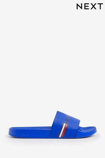 Blue Tommy Hilfiger Blue Corporate Flag Pool White Sliders (389104) | £45