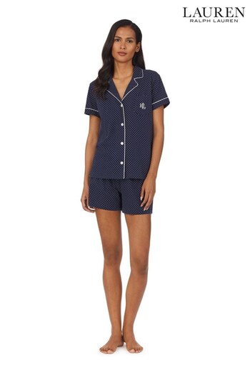 Lauren Ralph Lauren Blue Short Sleeve Notch Collar Short Pyjama Set (389303) | £79