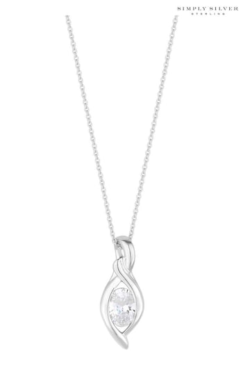 Simply Silver Silver Tone Cubic Zirconia Navette Pendant Necklace (389581) | £35