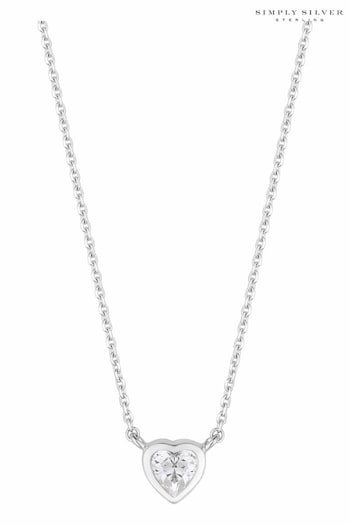 Simply Silver Silver Tone Cubic Zirconia Heart Pendant Necklace (389615) | £30