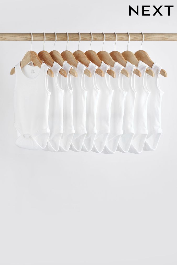 White Baby 10 Pack Vest Bodysuits (389950) | £16 - £18