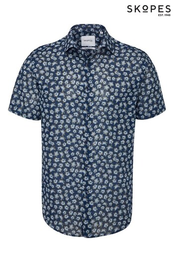 Skopes Tailored Fit Blue Floral Linen Blend Casual Shirt (390500) | £39