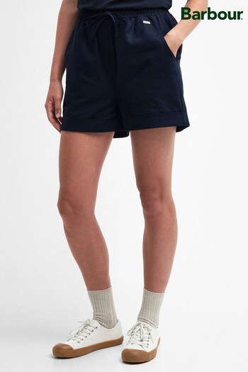 Barbour® Navy Elsden Drawcord Waist Shorts Tall With Linen (390669) | £60