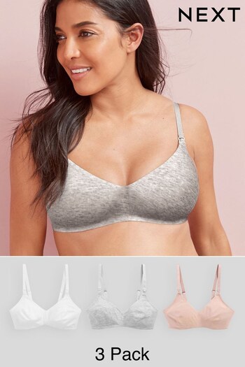 Grey Marl/Pink/White Non Pad Non Wire Nursing Cotton Blend Bras 3 Pack (390731) | £15