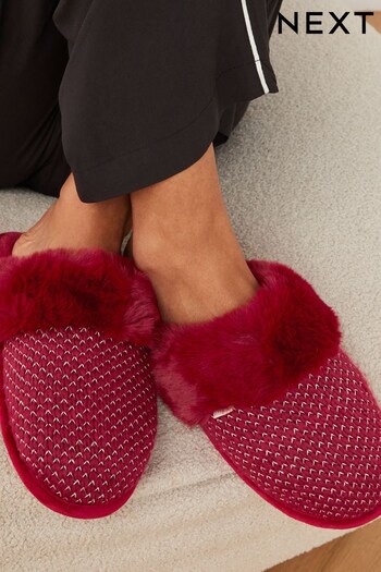 Red Knitted Mule Slippers (391255) | £16