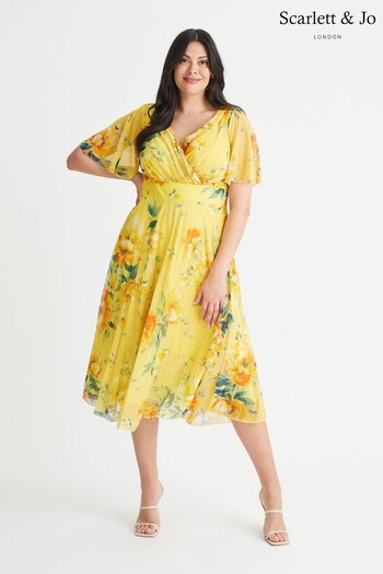 Scarlett & Jo Yellow Carole Multi Wrap Bodice Sunray Pleated Skirt 2 in 1 Midi Dress (391480) | £100
