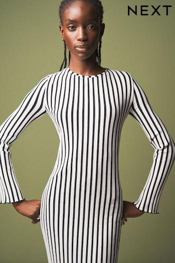 Black/White Monochrome Striped Ribbed Maxi Dress (391499) | £69
