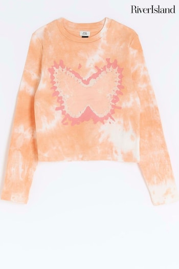 River Island Pink Girls Coral Tie Dye Butterfly Top (391621) | £15