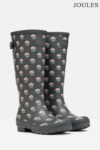 Joules Grey Floral Adjustable Tall Wellies (391685) | £59.95
