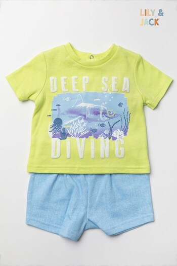 Lily & Jack Yellow Shark Print Cotton 2-Piece T-Shirt and Short Set (391743) | £20