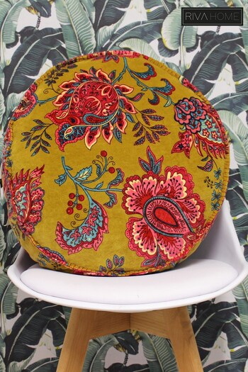 Riva Paoletti Lemon Curry Malisa Round Paisley Pattern Polyester Filled Cushion (392103) | £33