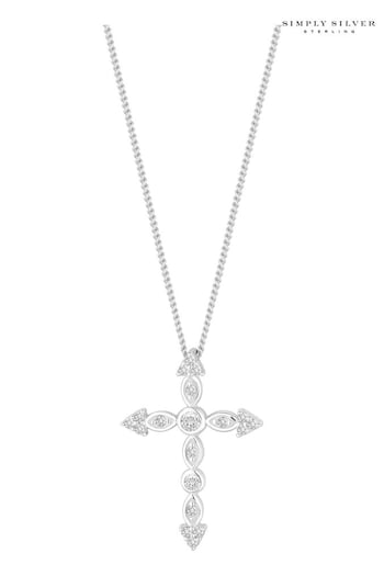 Simply Silver Silver Tone Cubic Zirconia Cross Pendant Necklace (392110) | £35