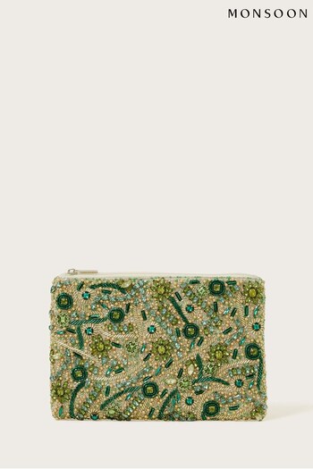 Monsoon Green Beaded Clutch Bag (392244) | £50
