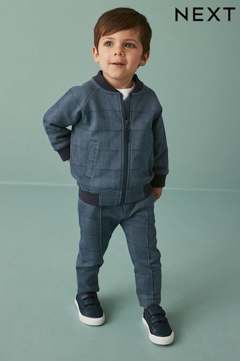 Navy Blue 3 Piece Jersey Check Bomber and Jogger Set (3mths-7yrs) (392277) | £28 - £32