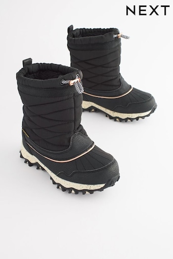 Black/Rose Gold Waterproof Warm Faux Fur Lined Snow Boots (392952) | £40 - £47