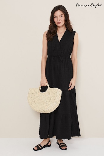 Phase Eight Black Textured Anika Sleeveless Midi Dress (393018) | £99