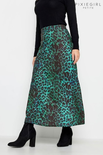 PixieGirl Petite Green Leopard Print Maxi Skirt (393118) | £29